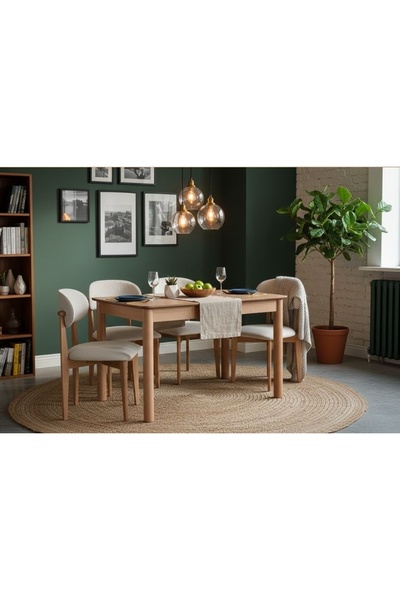 Vivense ALVİN NATURAL AHŞAP AÇILIR MUTFAK MASA TAKIMI, 80X120 CM