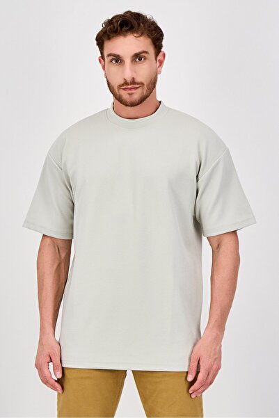 Brave Soul Men Crew Neck Short Sleeve Textured T-Shirt, Light Grey