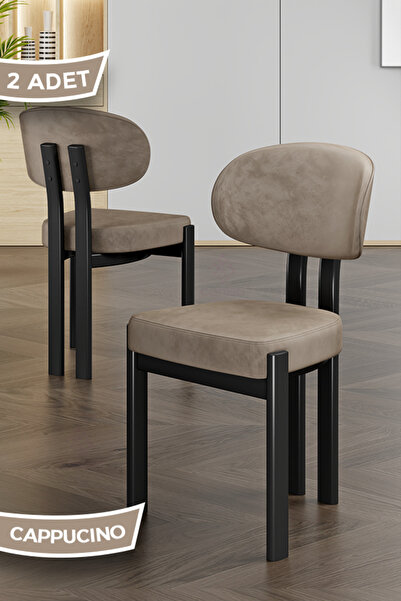 Canisa Dore Serisi 2 Adet Cappucıno Babyface Kumaş Siyah Metal İskeletli Mutf...