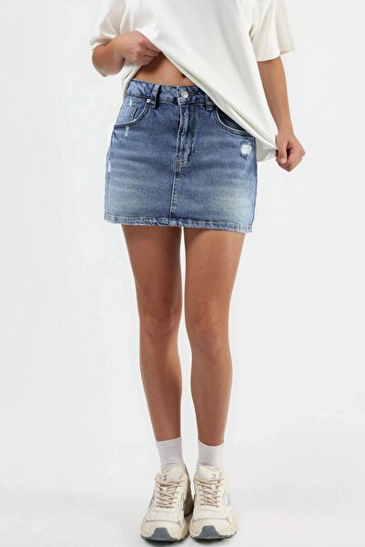 Hiccup Destroyed denim skirt with zip closure