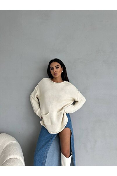 elbisereyonda Oversized Knit Sweater with Pocket Details