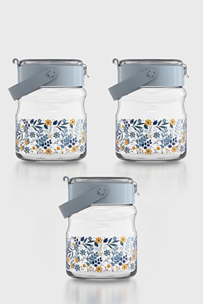 Renga طقم مونو من 3 برطمانات زجاجية بنقشة زهور سعة 900 مل 132065 أزرق