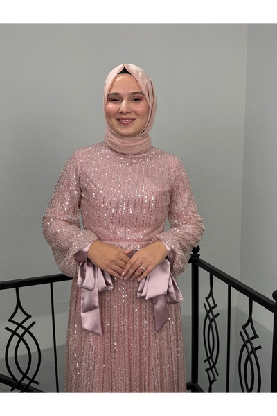 Hiranur 20808 Saten Detaylı Tesettür Abiye