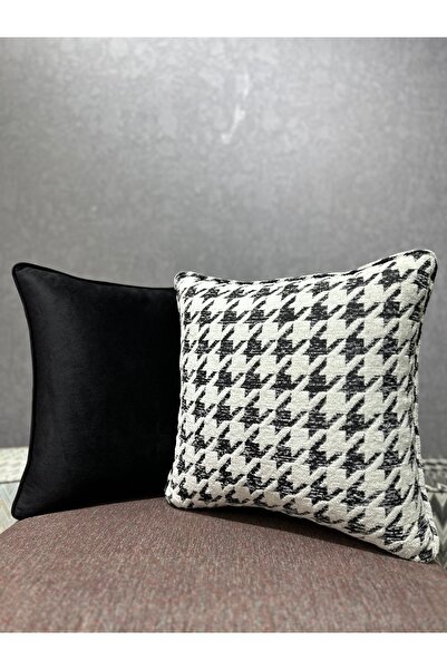 Fabricland DETROIT-7 NEGRU ALB CU PIELE DE GÂSĂ COMBINARE DUBLĂ 43x43 HUSĂ DE...