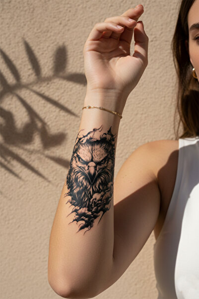 pivok Görkemli Kartal Portresi ve Duman Detaylı Sanatsal Tattoo - Yarı Kalıcı...