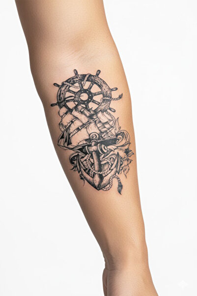 pivok Gemi, Çapa ve Dümen Geçici Dövme: Denizci Temalı Siyah Tattoo
