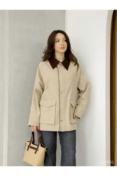 Coral Suede Collared Jacket 1056 Beige