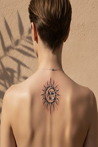 pivok Güneş ve Ay (Sun & Moon) Yarı Kalıcı Dövme / 1 Ay Kalıcı - Gökyüzü ve D...
