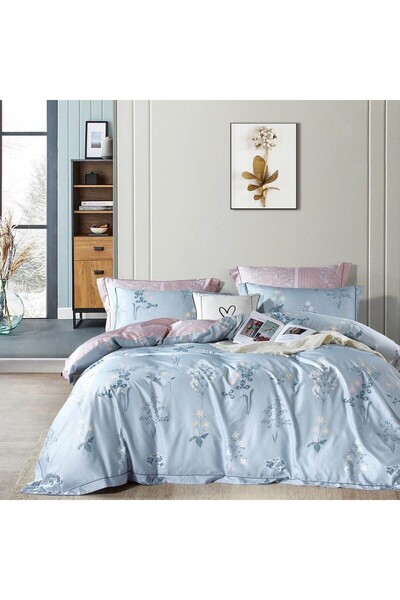 Ferrucci Frochi Light Blue Multicolor Print Duvet Set King, Double 6 Piece Set