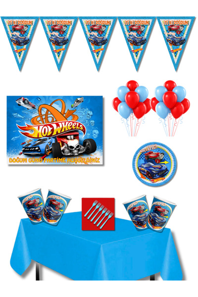 HOT WHEELS Doğum Günü Parti Seti 8 Kişilik 35x50 cm Afişli – Tabak Balon Süsl...