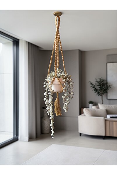 Love Macrame Gold El Yapımı Makrome Saksı Askısı | Bohem Dekoratif Bitki Askı...