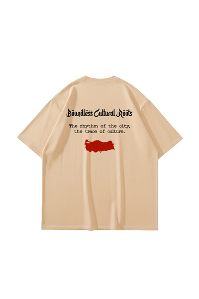 Bak Moda Πολιτιστικές Ρίζες με τύπωμα oversized Ουνισέξ Μπεζ Μπλουζάκι