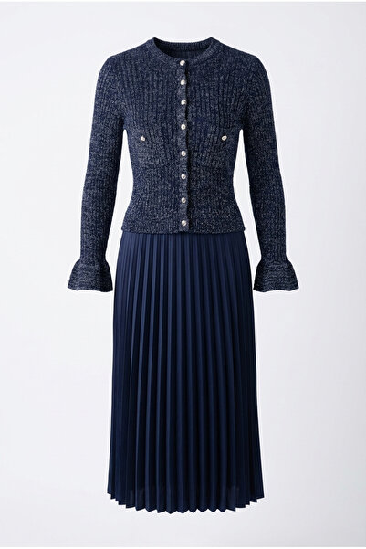 HAZELANNA Bluză cu sclipici și fustă din satin, set bleumarin