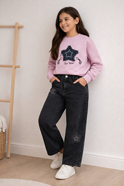 PEMBE LİFE Ροζ 64103-26 Κοριτσίστικο Σετ Τζιν Παντελόνι με Λεπτομέρεια Star P...