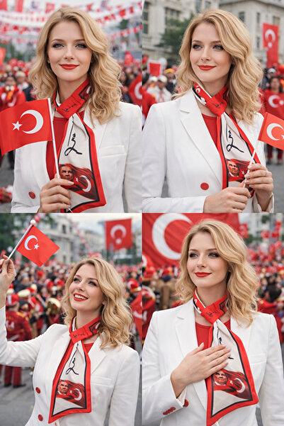 nehir eşarp Atatürk Türk Bayrağı Desen Halkadan Geçirmeli Boyun Kravat Fular ...