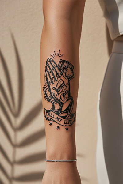 pivok Lucky Ones Dua Eden Eller ve Para Dövme - Yarı Kalıcı / 1 Ay Kalıcı Tattoo