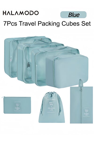 HALAMODO مجموعة من 7 قطع من حقائب تنظيم الأمتعة للسفر، حقائب تخزين متعددة الأ...