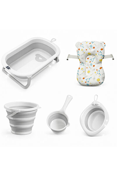 Little Mom Set de baita 5 in 1 Premium pentru bebelusi Comfort & Care grey, C...