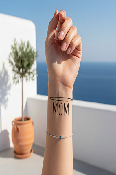pivok "MOM" Yazılı ve Haleli Yarı Kalıcı Dövme / 1 Ay Kalıcı - Anne Temalı Mi...