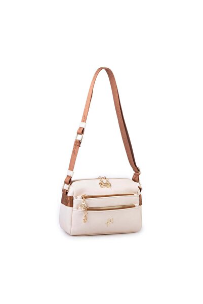 Nas Bag Women's Multi-Compartment Medium Size Cross Shoulder Bag Cream Tan Vi...