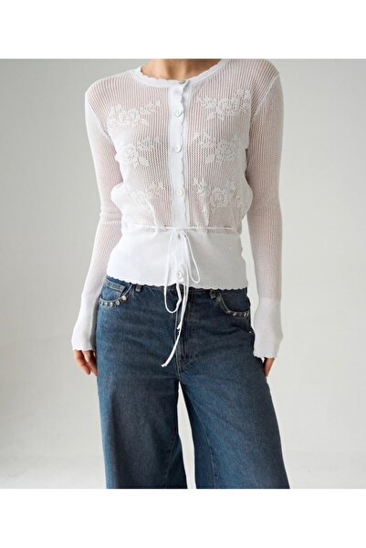 Serpirella Butik Openwork Tie Detail Cardigan