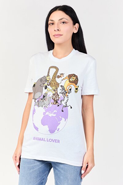 Undiz تي شيرت نسائي من x Madagascar برقبة دائرية وطباعة جرافيك وأكمام قصيرة، ...