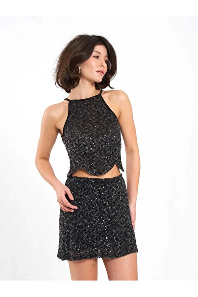 Coral Mini Bell Sequin Skirt 041184 Black