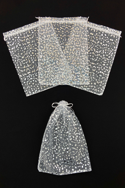 ZEYMERADE Silver Polka Dot Tulle Pouch, 50 Pieces Size 24X34Cm, Bridal Towel,...