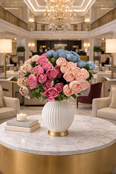 NEWNOW Μαλακό Μπεζ Μπουκέτο Τεχνητών Τριαντάφυλλων – Διακοσμητικό Λουλούδι με...