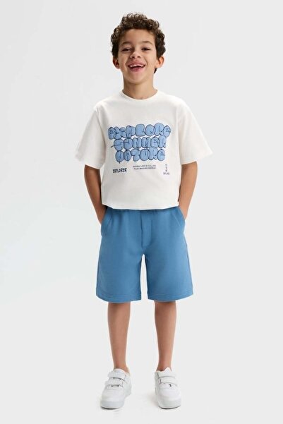 NK Set pantaloni scurți pentru băieți, 4-8 ani, Ecru-Albastru
