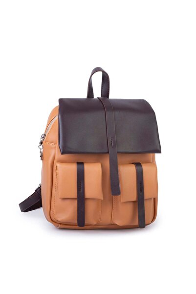 Nas Bag Women's Stylish Daily Soft Leather Backpack with Pockets, Camel Brown