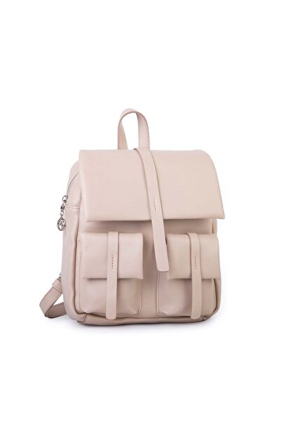 Nas Bag Women's Stylish Daily Soft Leather Backpack with Pockets Sand