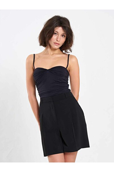 Coral Gathered Front Bodysuit 071895 Black