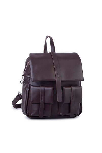 Nas Bag Women's Stylish Daily Soft Leather Backpack with Pockets Brown