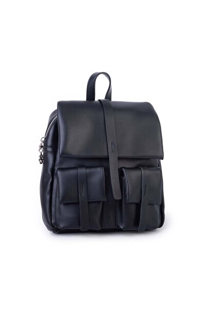 Nas Bag Women's Stylish Daily Soft Leather Backpack with Pockets, Black