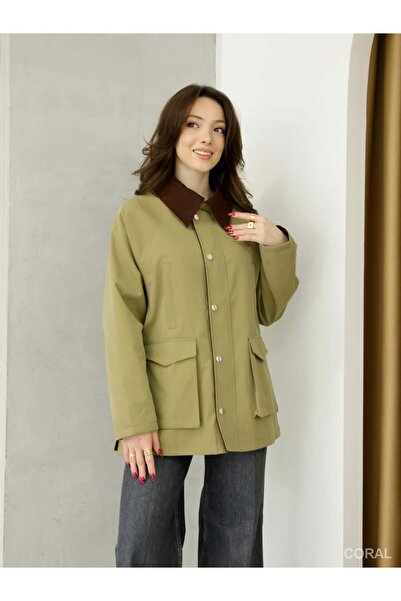 Coral Suede Collared Jacket 1056 Khaki