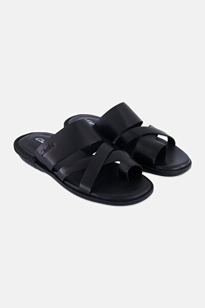 CLARKS Men Penryn Loop Leather Sandals, Black