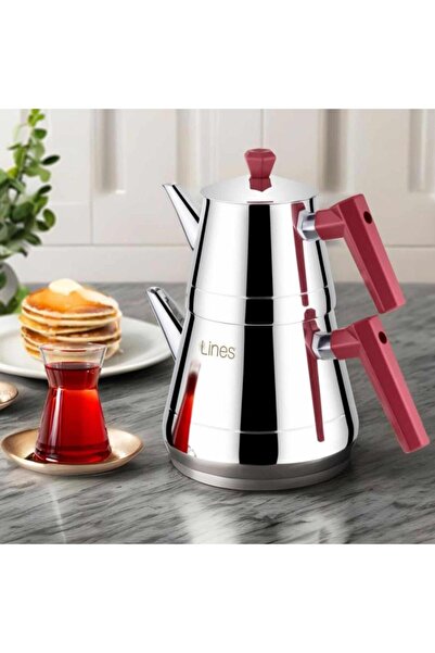 Lines Yonca Pyramid Mini Size Steel Teapot Bakelite Red