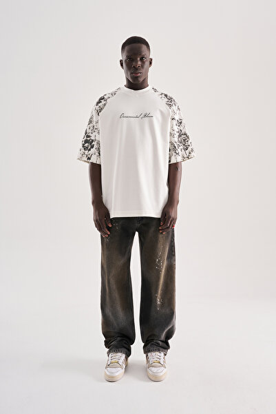 Machinist Ανδρικό μπλουζάκι με στάμπα λουλουδιών σε χρώμα εκρού, oversized