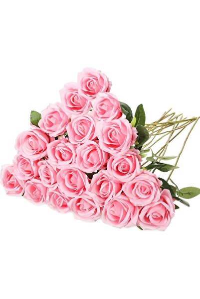 Slasa زهور ورد صناعية 20 قطعة، باقة وردية من الحرير بساق طويلة 20×7.87 بوصة ل...