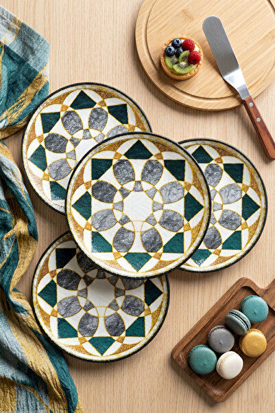 grandora Zarif Geometrik Desenli (6 Adet 20 CM) Pasta ve Tatlı Tabağı | Sunum...