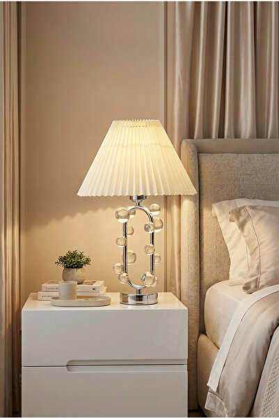 AKSESUAR EVRENİ Mandes Modern Silver Decorative Lampshade Premium Table Lamp ...