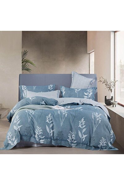 Ferrucci Frochey Blue Patterned Multi Color King Duvet Cover Set, Nefren 6 Pi...