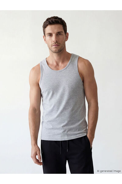 LC Waikiki Gray U-Neck Combed Cotton Men's Undershirt