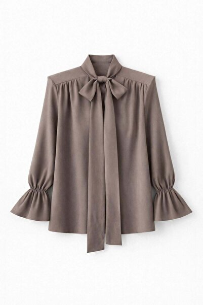 HAZELANNA Μπλούζα με λαιμόκοψη V και δέσιμο στο λαιμό, από βιζόν