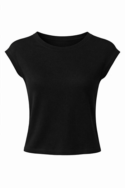 HAZELANNA Top cu mânecă scurtă, negru, basic, crop