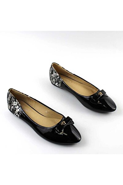mm Balerini usori de dama , cu fundita si detalii la spate 10592-BLACK