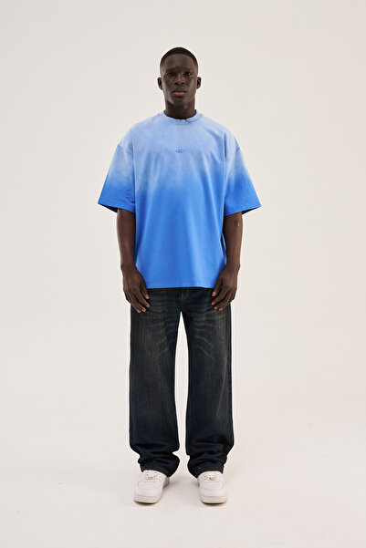 Machinist Tricou oversize pentru bărbați, cu efect degradat, albastru Saks