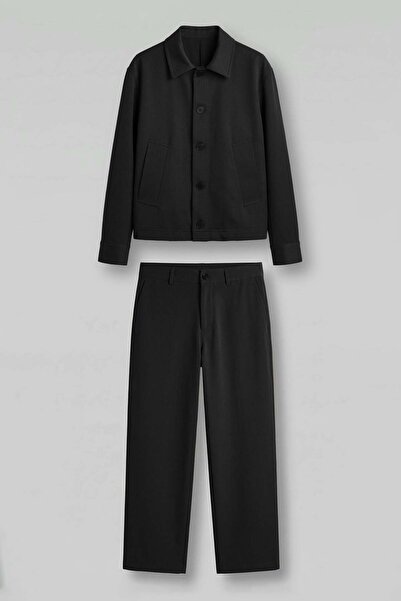 ablukaonline طقم سترة وبنطلون رجالي فاخر بقصة مريحة باللون الأسود