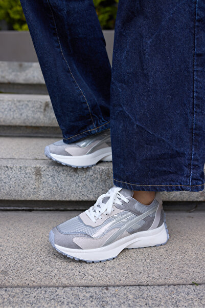 ANGELİNA JONES Brali̇to Women's Gray Lace-Up Comfortable Sole Sneaker